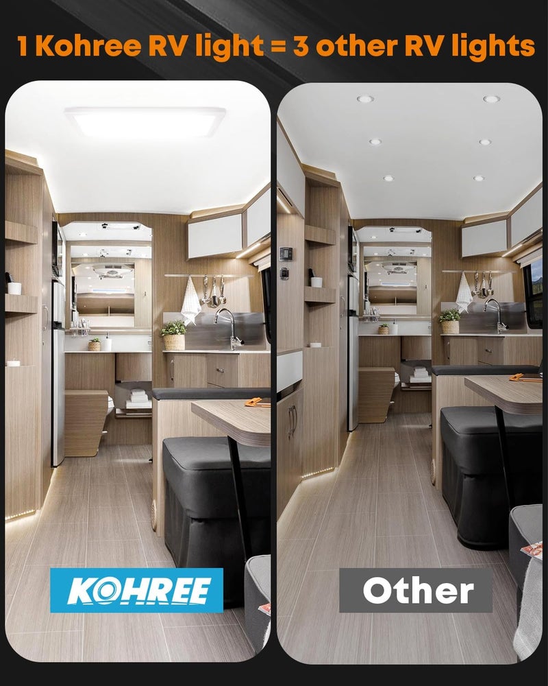 Kohree ضوء داخلي RV قابل للتعتيم 12 فولت 16.7" × 6.6"، 1500 لومن، أضواء سقف LED RV، 5 مستويات من التعتيم، 3 درجات حرارة لونية، 2900-6500 كيلفن، تركيبات إضاءة للسيارة/المقطورة (أمريكي، 1) - Image 2